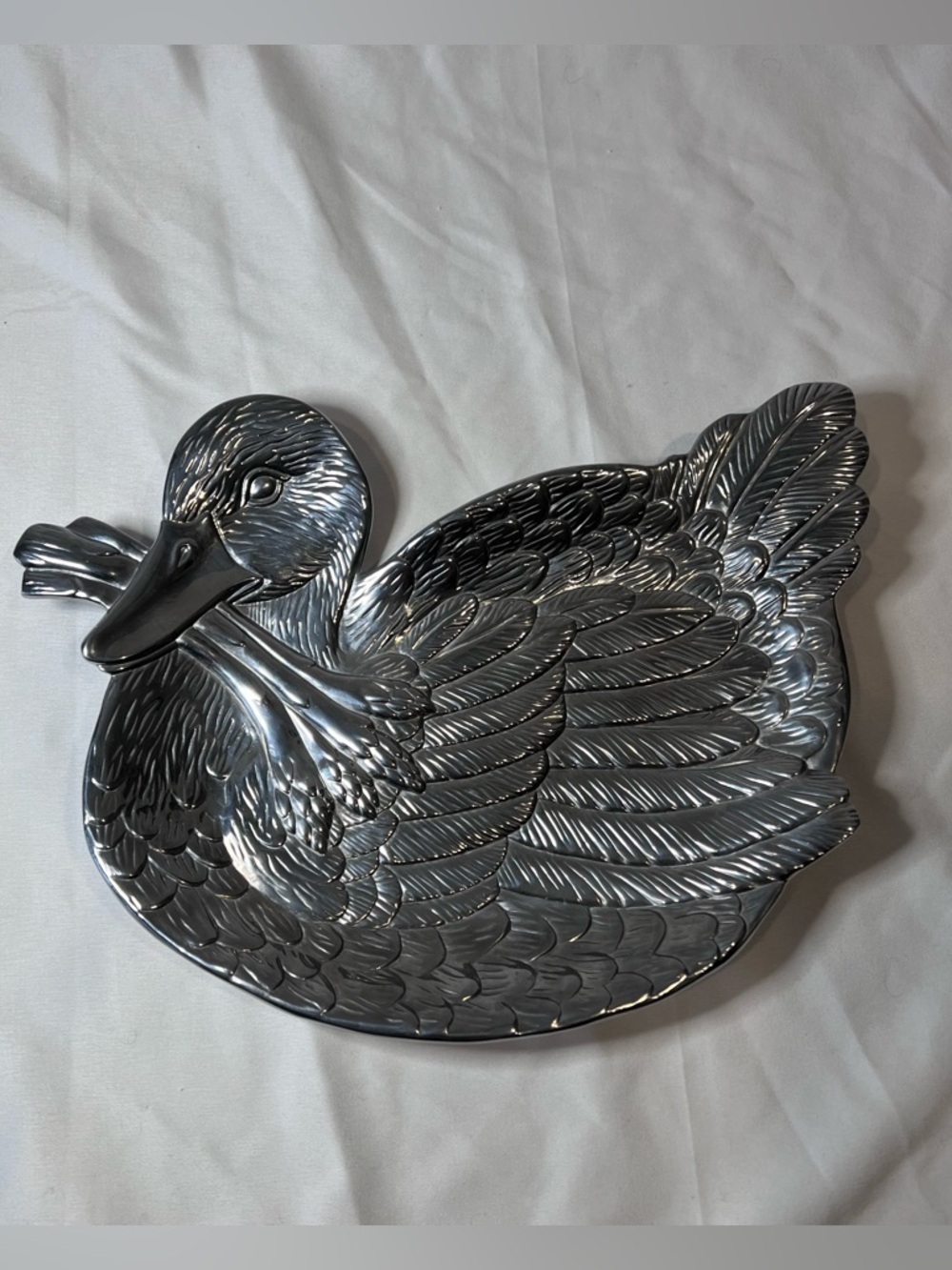 Fitz & Floyd Silver Duck Serving Platter Embossed Mallard Serving Tray Farmhouse